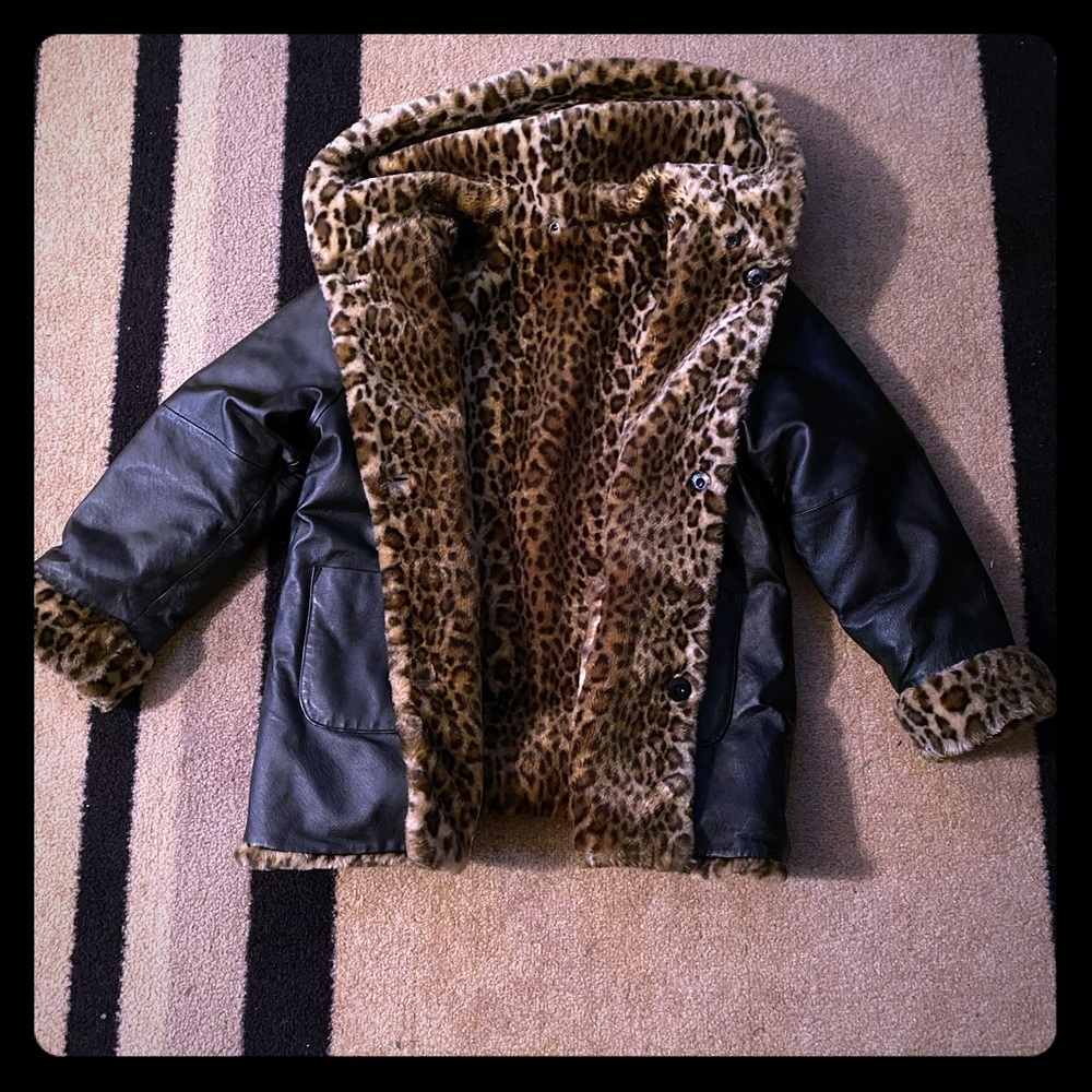 Wilson’s Leather/faux leopard fur reversible coat